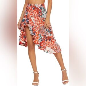 NWOT Floral Ruffle Skirt with High Slit - S